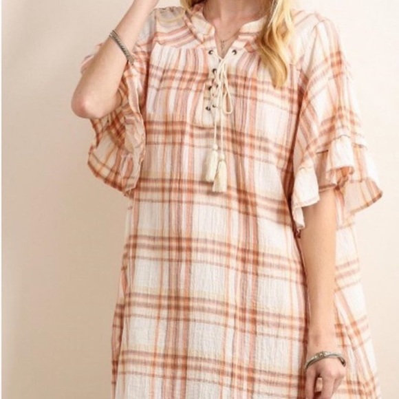 Soieblu Tops - NWOT Soieblu Cotton Hi Low Plaid Tunic Dress S